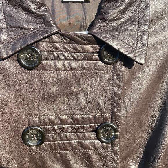 Michael Kors brown leather double breasted jacket size 8 - Picture 8 of 16